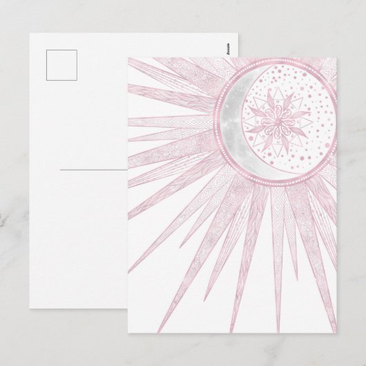 Elegant roze Sun Moon Doodle Mandala White Design Feestdagenkaart (Voorkant / Achterkant)