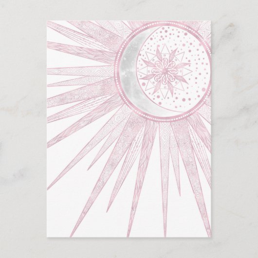 Elegant roze Sun Moon Doodle Mandala White Design Feestdagenkaart (Voorkant)