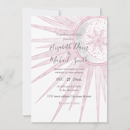 Elegant roze Sun Moon Doodle Mandala White Design Kaart (Voorkant)