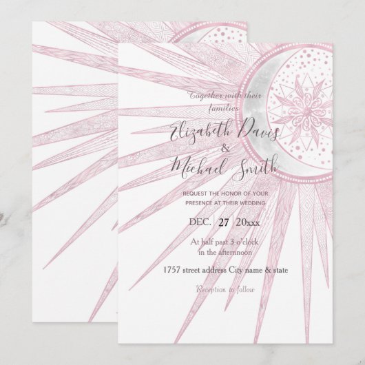 Elegant roze Sun Moon Doodle Mandala White Design Kaart (Voorkant / Achterkant)