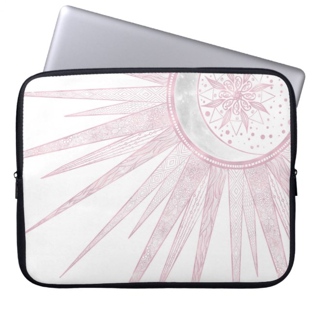Elegant roze Sun Moon Doodle Mandala White Design Laptop Sleeve (Voorkant)