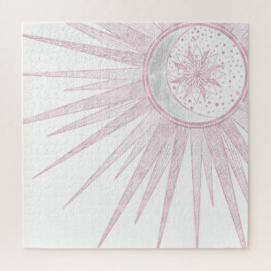 Elegant roze Sun Moon Doodle Mandala White Design Legpuzzel