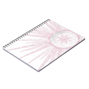 Elegant roze Sun Moon Doodle Mandala White Design Notitieboek