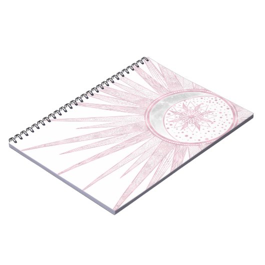 Elegant roze Sun Moon Doodle Mandala White Design Notitieboek (Linkerzijde)