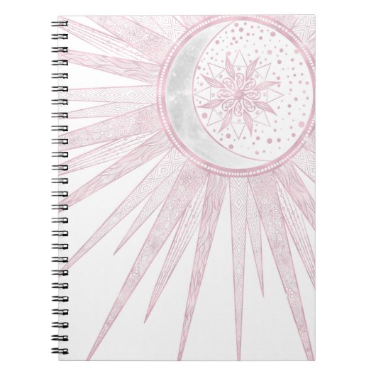 Elegant roze Sun Moon Doodle Mandala White Design Notitieboek (Voorkant)