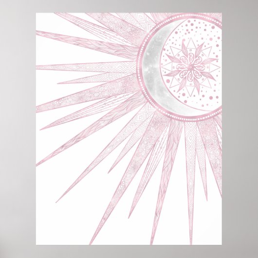 Elegant roze Sun Moon Doodle Mandala White Design Poster (Voorkant)
