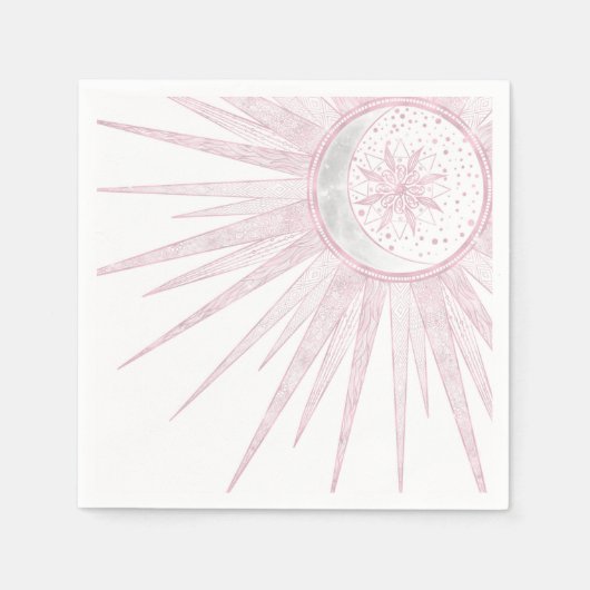 Elegant roze Sun Moon Doodle Mandala White Design Servet (Voorkant)