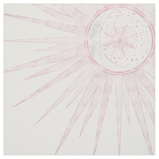 Elegant roze Sun Moon Doodle Mandala White Design Stof (Swatch)