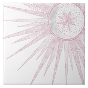 Elegant roze Sun Moon Doodle Mandala White Design Tegeltje