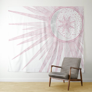 Elegant roze Sun Moon Doodle Mandala White Design Wandkleed