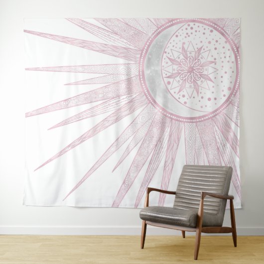 Elegant roze Sun Moon Doodle Mandala White Design Wandkleed (In Situ (horizontaal))