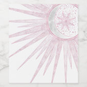 Elegant roze Sun Moon Doodle Mandala White Design Wijn Etiket (Enkel label)
