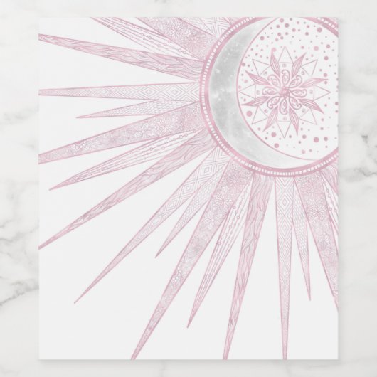 Elegant roze Sun Moon Doodle Mandala White Design Wijn Etiket (Enkel label)