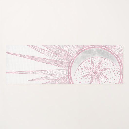 Elegant roze Sun Moon Doodle Mandala White Design Yogamat (Voorkant (horizontaal))