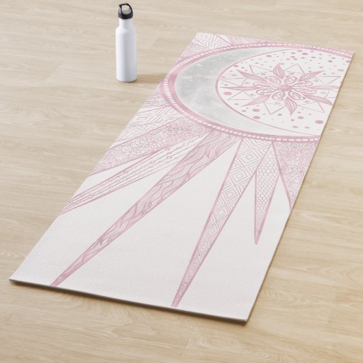 Elegant roze Sun Moon Doodle Mandala White Design Yogamat (In situ)