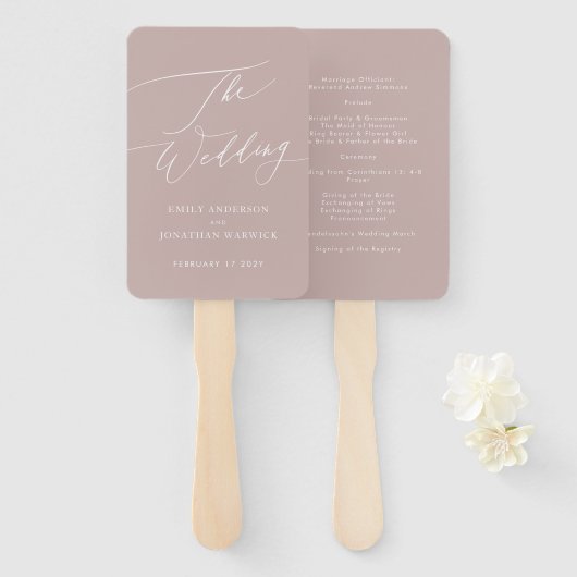 Elegant roze Taupe Moderne Calligraphy Wedding Handwaaier (Voorkant en achterkant)