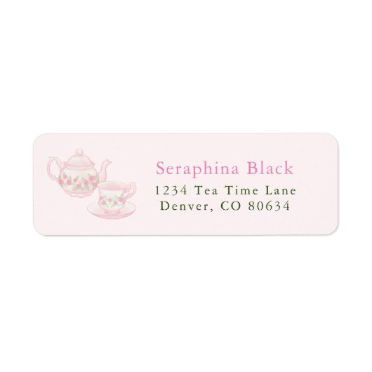 Elegant roze tea Cup Return Address Label (Voorkant)
