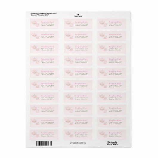 Elegant roze tea Cup Return Address Label (Full Sheet)