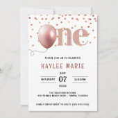 Elegant Roze Thema 1e verjaardag Uitnodiging (Voorkant)