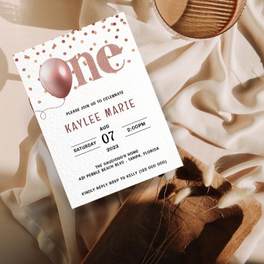 Elegant Roze Thema 1e verjaardag Uitnodiging