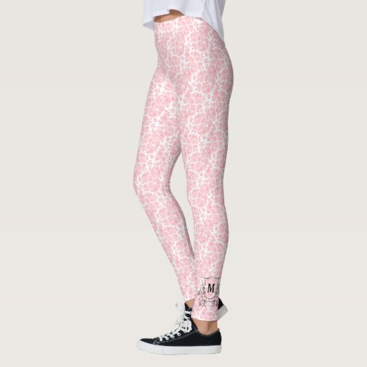 Elegant roze Tiny Roos Pattern Monogram Leggings (Links)