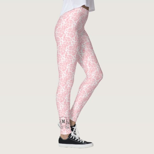 Elegant roze Tiny Roos Pattern Monogram Leggings (Rechts)
