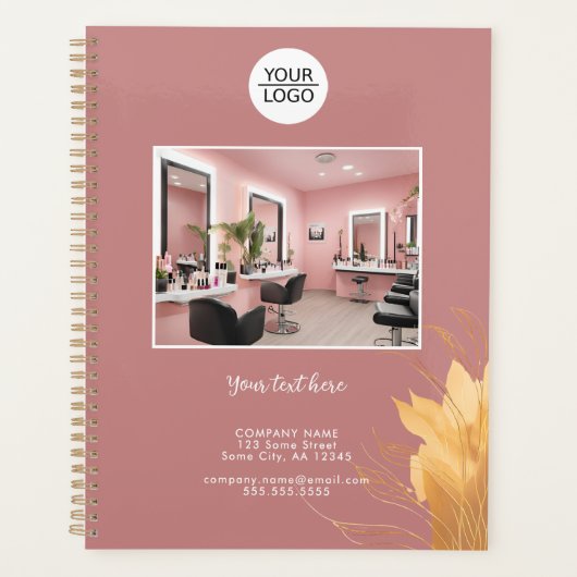 Elegant Roze Toevoegen Logo Custom Text Photo Busi Planner (Voorkant)