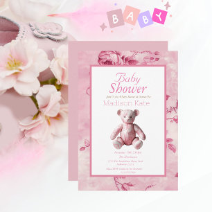 Elegant Roze Toile Baby shower Celebration Briefkaart