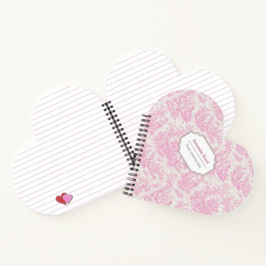 Elegant roze toile de jouy hart notitieboek (Binnen)
