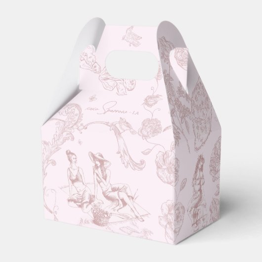 Elegant Roze Toile de Jouy Picknick Baby shower Bedankdoosjes (Achterkant)