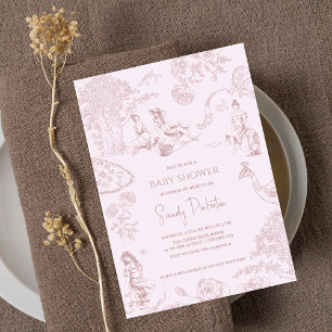 Elegant Roze Toile de Jouy Picknick Baby shower Kaart