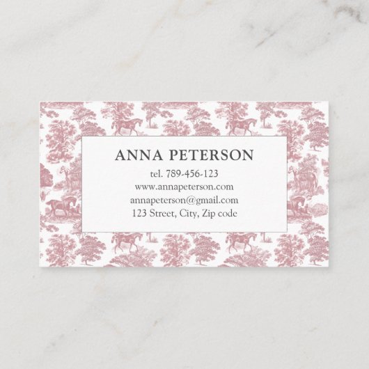 Elegant  Roze Toile Horse Visitekaartje (Achterkant)