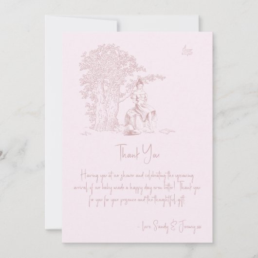 Elegant Roze Toile Jouy Baby shower Boekaanvraag Bedankkaart (Voorkant)