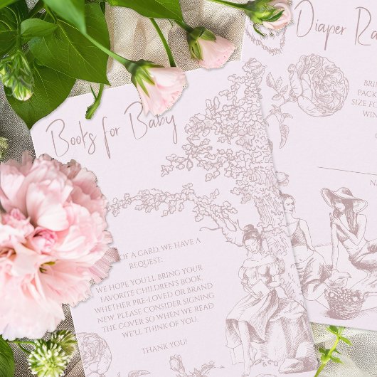 Elegant Roze Toile Jouy Baby shower Boekaanvraag Informatiekaartje