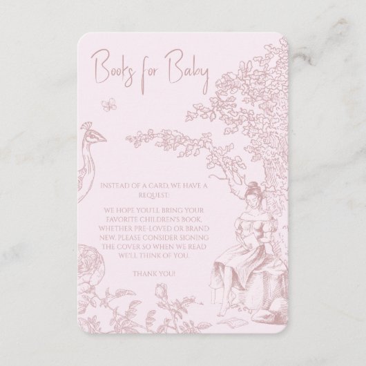 Elegant Roze Toile Jouy Baby shower Boekaanvraag Informatiekaartje (Voorkant)