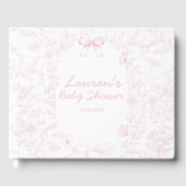 Elegant Roze Toile Print Meisje Baby shower Gastenboek (Voorkant)