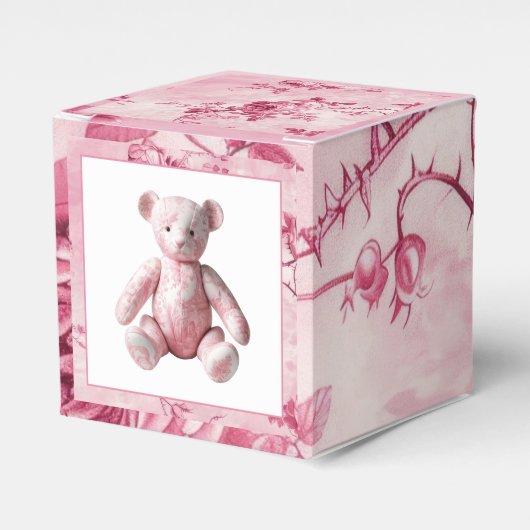 Elegant Roze Toile Teddy Bear Celebration Bedankdoosjes (Voorkant Zijde)