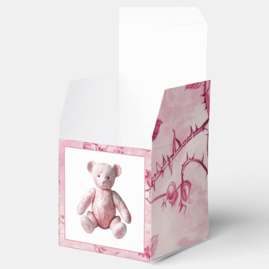 Elegant Roze Toile Teddy Bear Celebration Bedankdoosjes (Geopend)