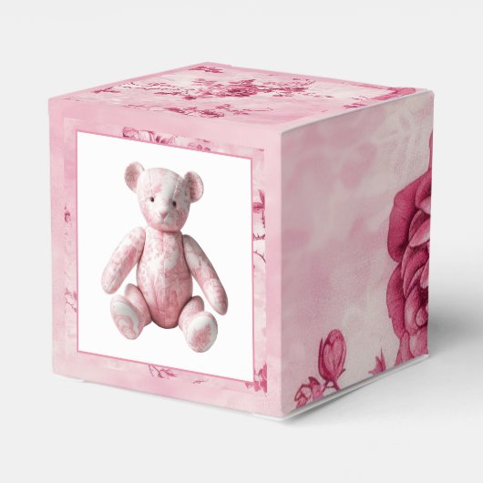 Elegant Roze Toile Teddy Bear Celebration Bedankdoosjes (Achterkant)