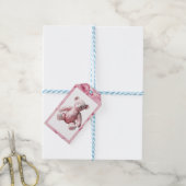  Elegant Roze Toile Teddy Bear Celebration Cadeaulabel (Met Touw)