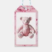  Elegant Roze Toile Teddy Bear Celebration Cadeaulabel (Voorkant)