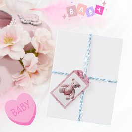 Elegant Roze Toile Teddy Bear Celebration Cadeaulabel