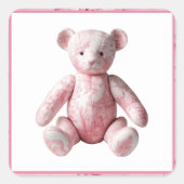  Elegant Roze Toile Teddy Bear Celebration Vierkante Sticker (Voorkant)