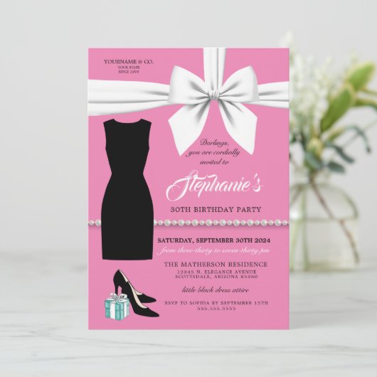 Elegant Roze Trendy Tiffany Verjaardagsuitnodiging Kaart (Staand voorkant)