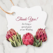 Elegant Roze Tropische Protea Bloemen Bruiloft Bedankjes Labels (Voorkant)