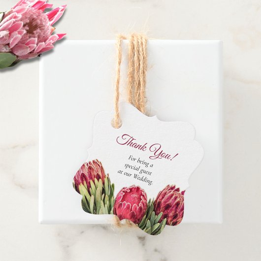 Elegant Roze Tropische Protea Bloemen Bruiloft Bedankjes Labels