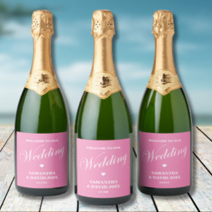 Elegant Roze Trouw Bruisende Wijnlabel Sparkling Wijnetiket