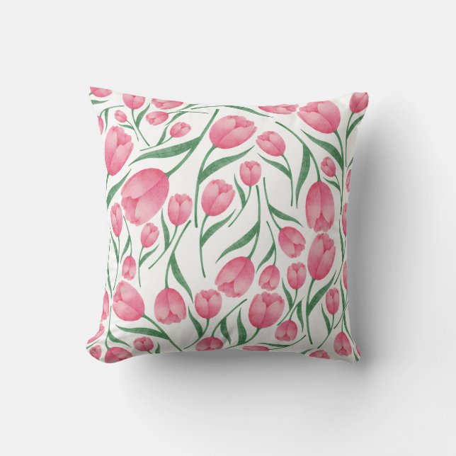 Elegant roze tulp bloempatroon kussen (Voorkant)