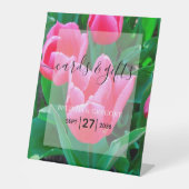 Elegant roze tulpen Weddenschappen en cadeaus Reclamebord Met Voetstuk (Voorkant)