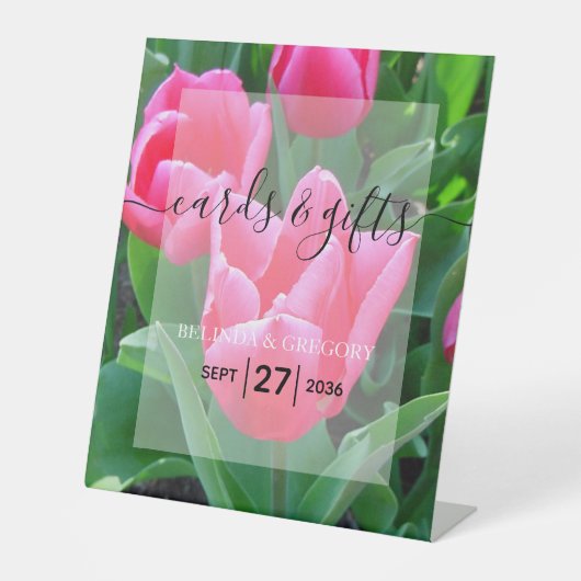 Elegant roze tulpen Weddenschappen en cadeaus Reclamebord Met Voetstuk (Voorkant)